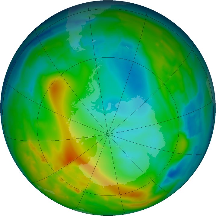 Antarctic ozone map for 22 June 2010